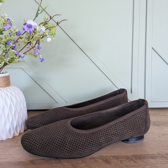 Stuart Weitzman Brown Perforated Slip-On Flats